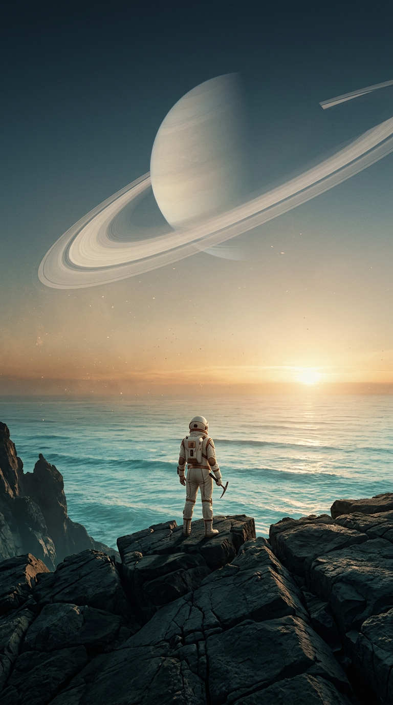 An original cinematic science-fiction key art image for a premium independent film launch on Instagram. A lone adult exp